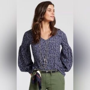 CAbi Te Amo Popover Blouse Love Navy Blue & White Size XL Style #5336